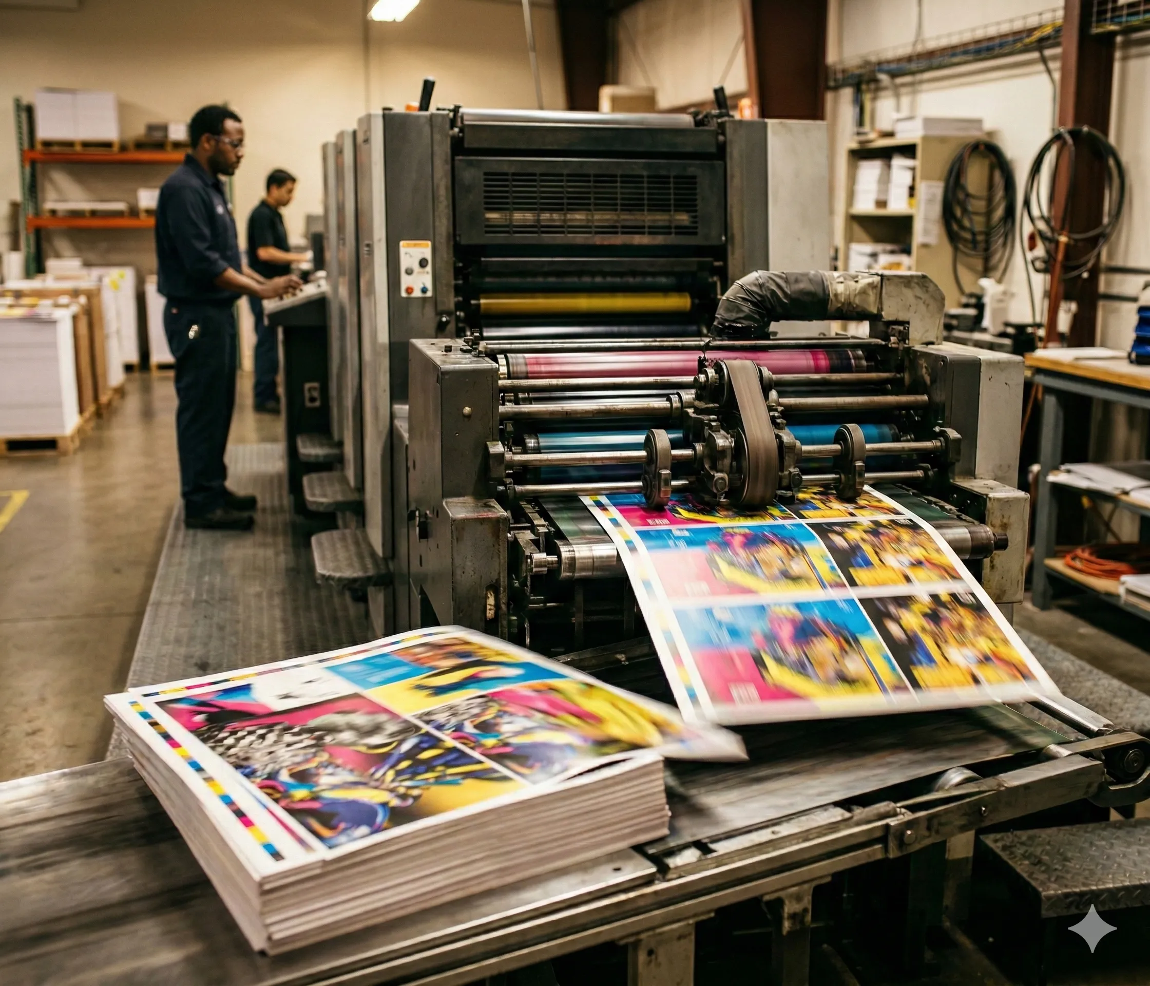 Heidelberg SpeedMaster offset printing press in operation